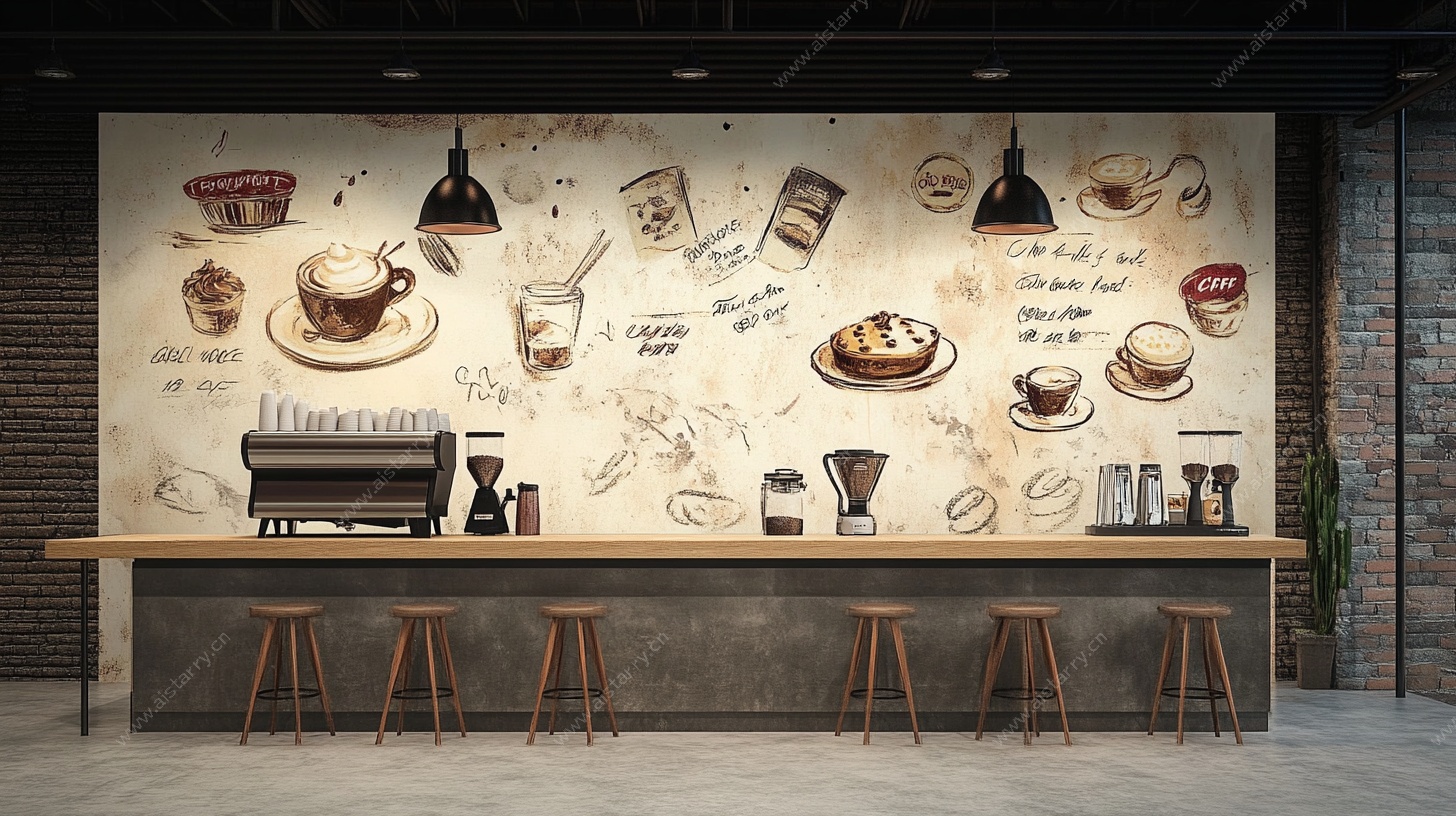 复古风咖啡主题吧台背景墙