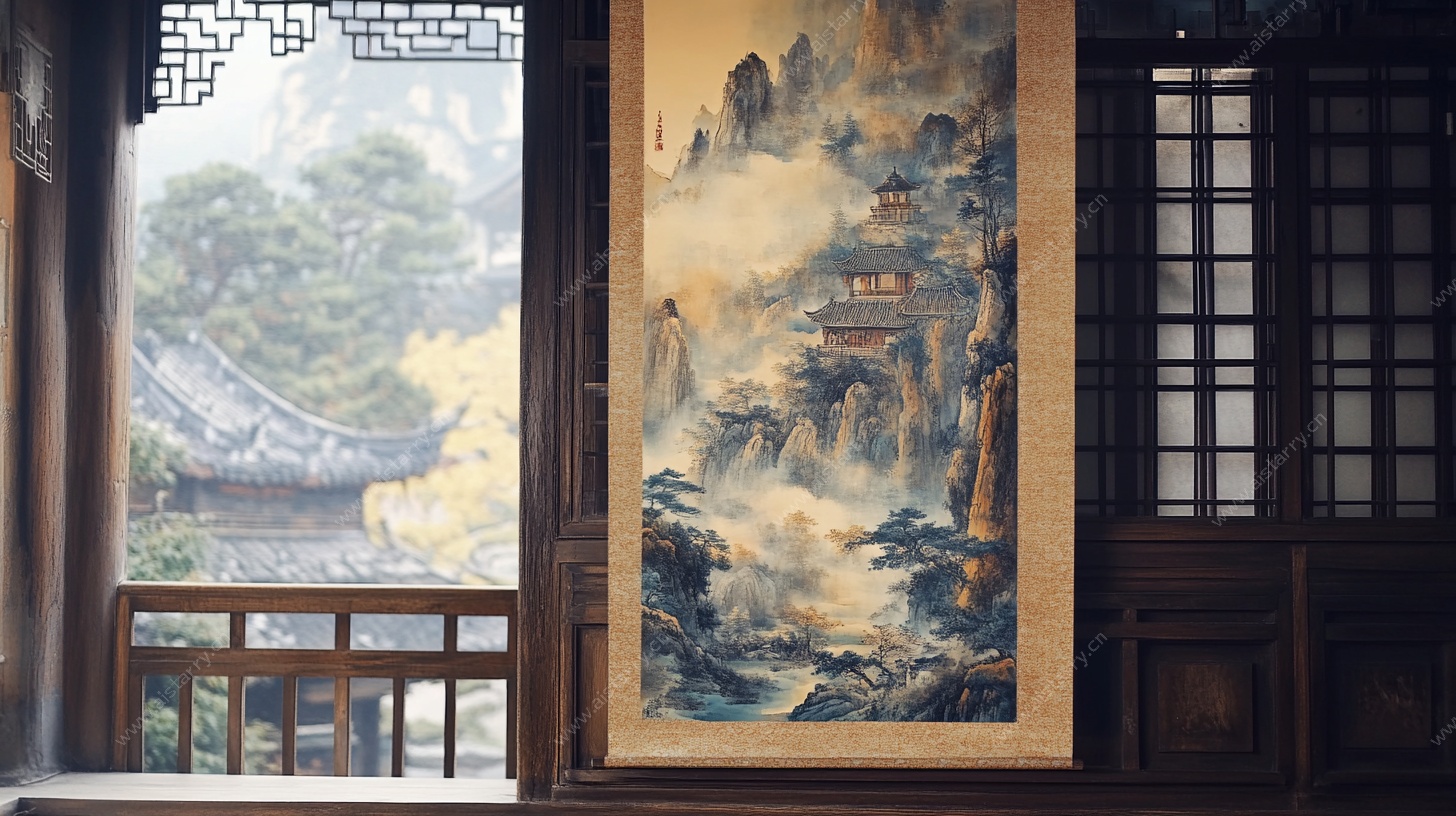 中式书房的山水挂画意境