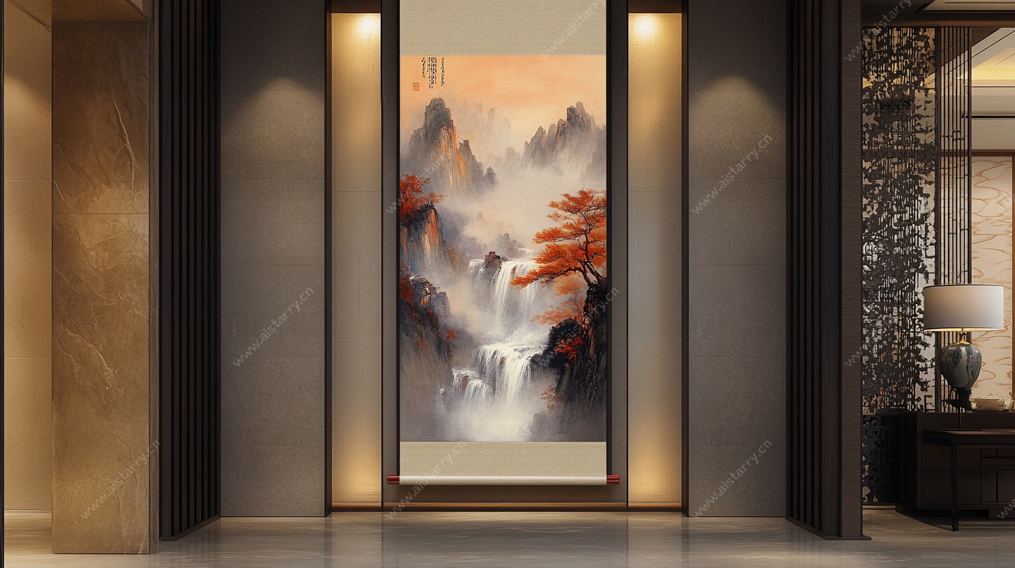 中式玄关山水挂画意境美