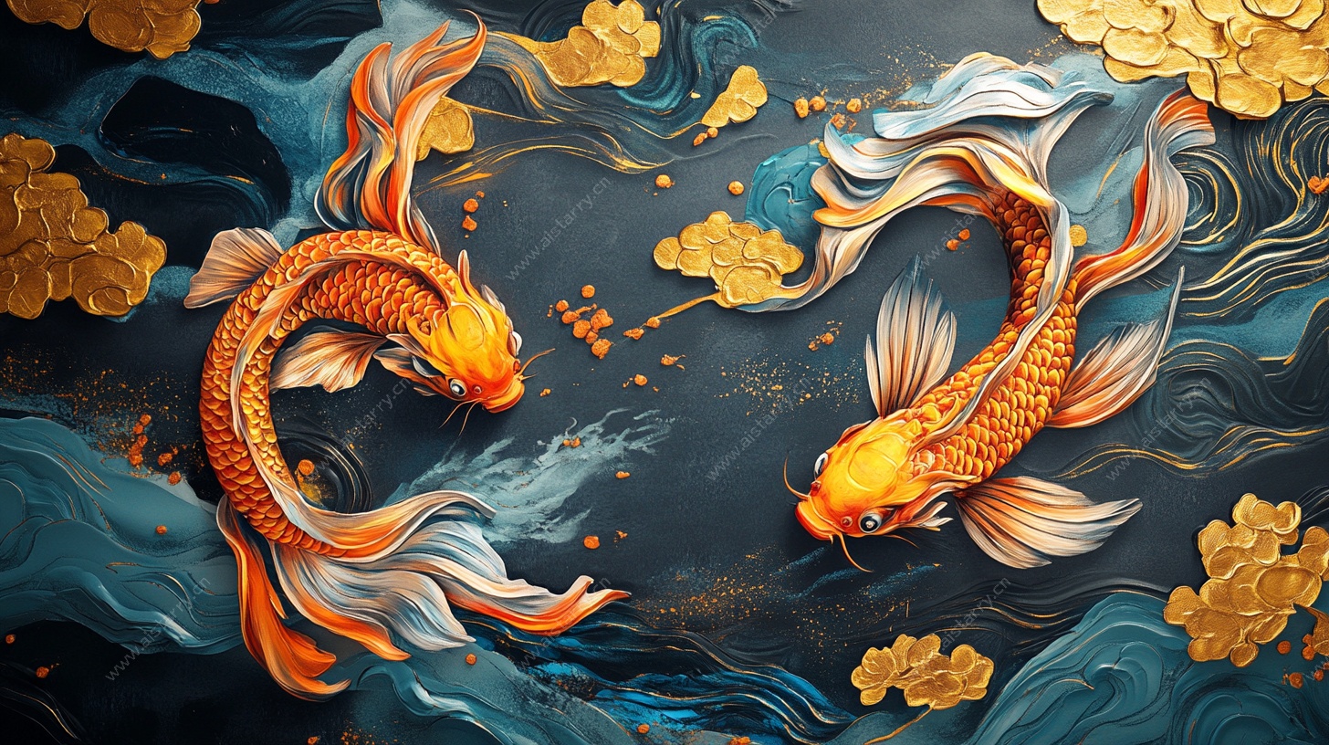 双锦鲤戏金云图