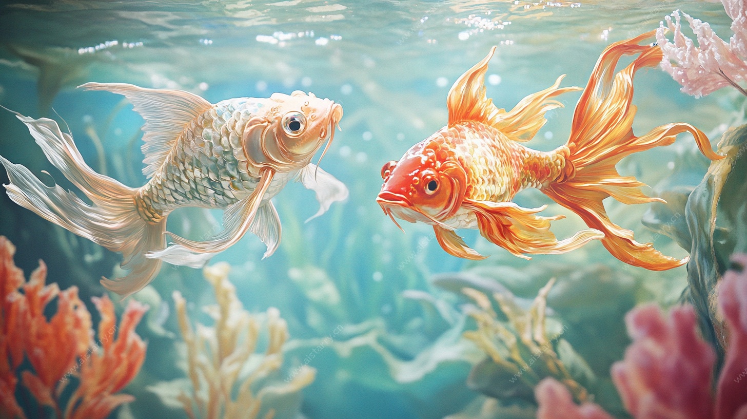 水中双金鱼 灵动之美