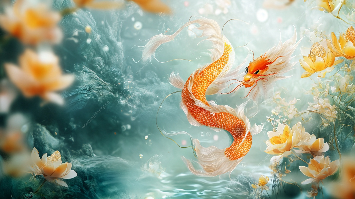 水中锦鲤戏荷梦幻图景