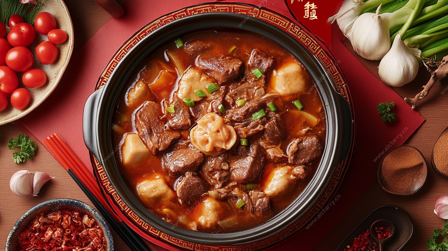 浓郁红烧牛肉煲美食图