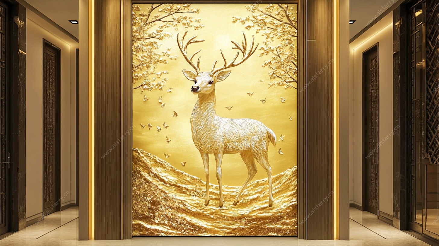 金色麋鹿玄关装饰画