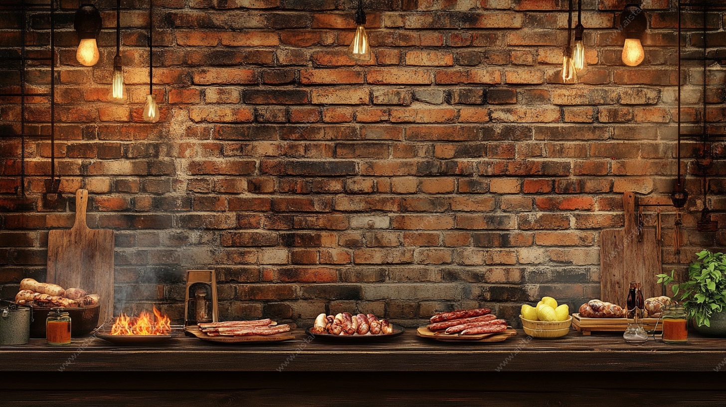 复古砖墙下的丰盛烤肉