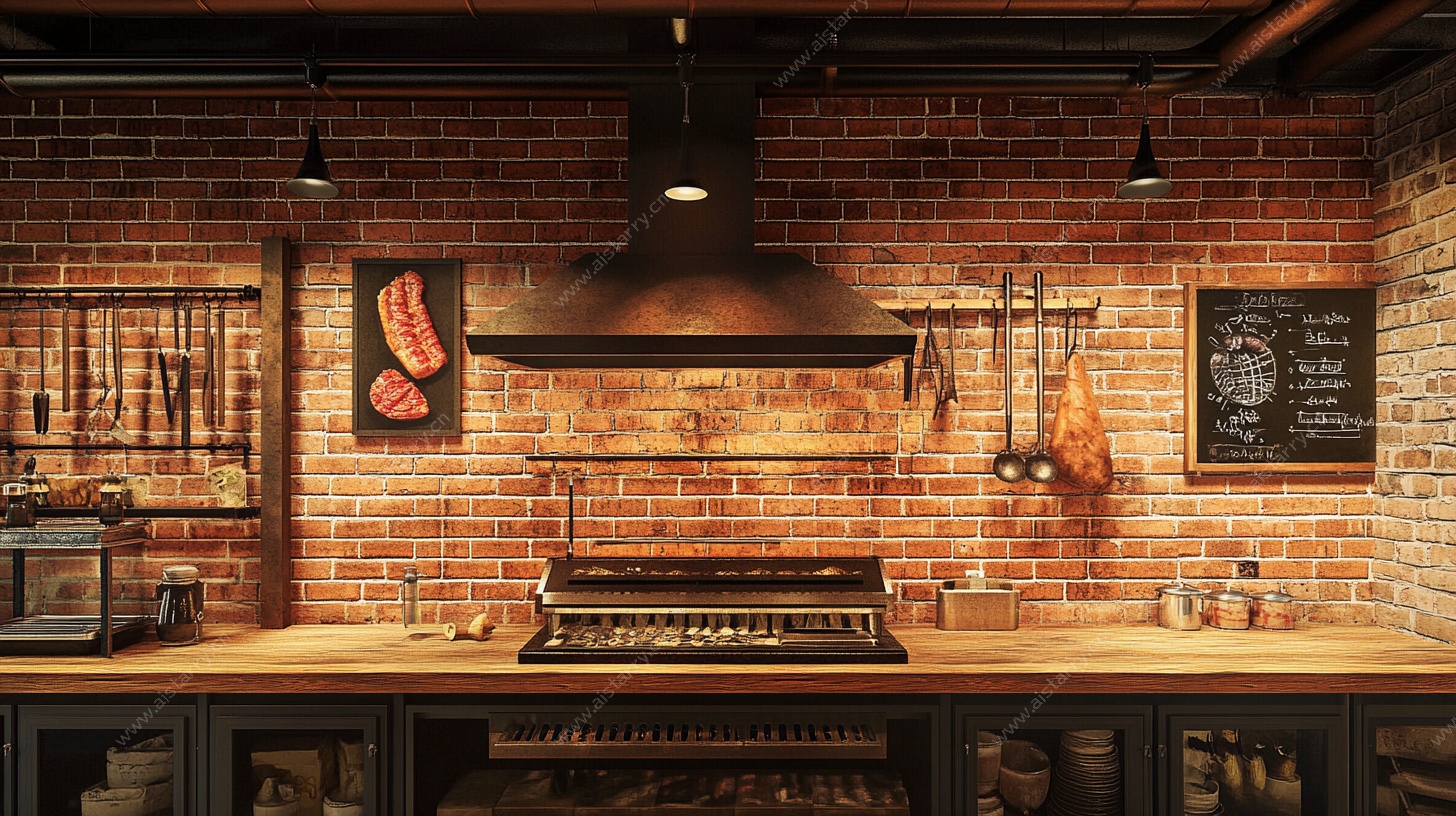 复古砖墙风专业厨房场景