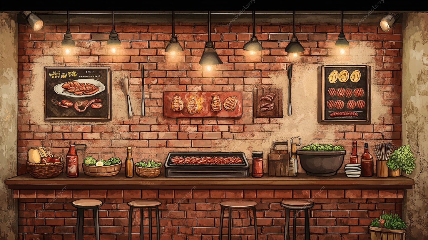 复古风烧烤吧台场景