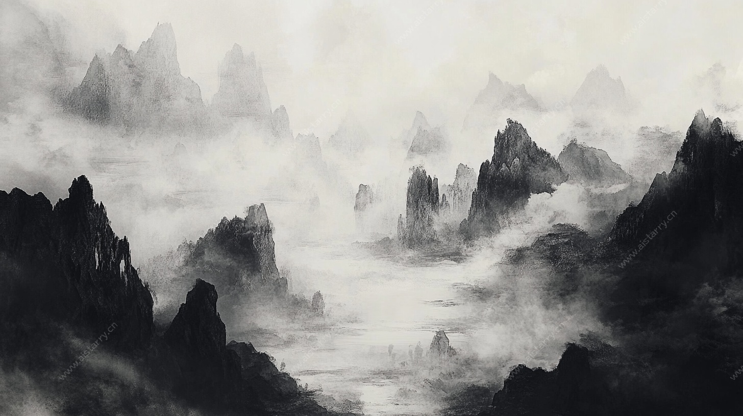 水墨山水云雾图