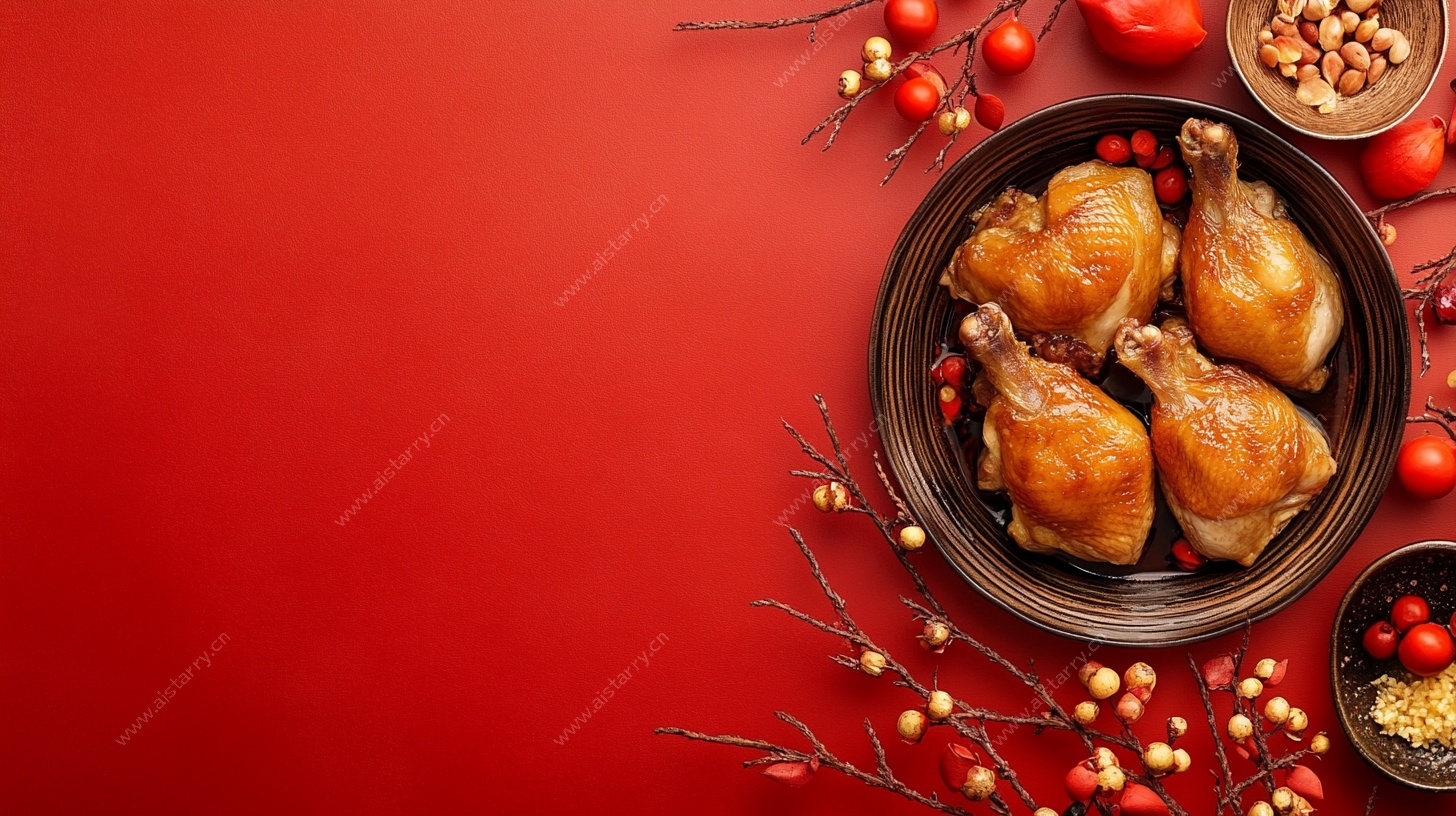 红底烤鸡美食图