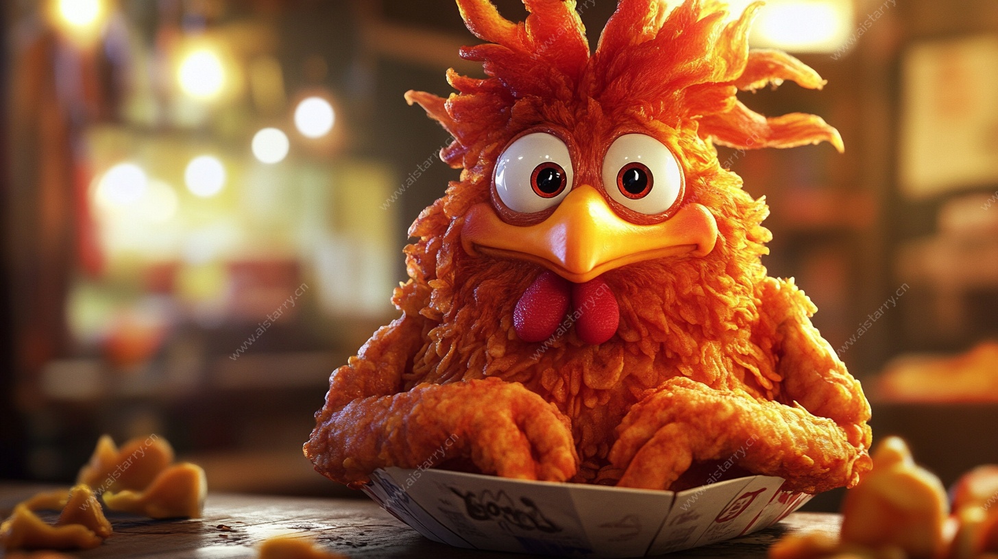 可爱卡通鸡专注吃美食