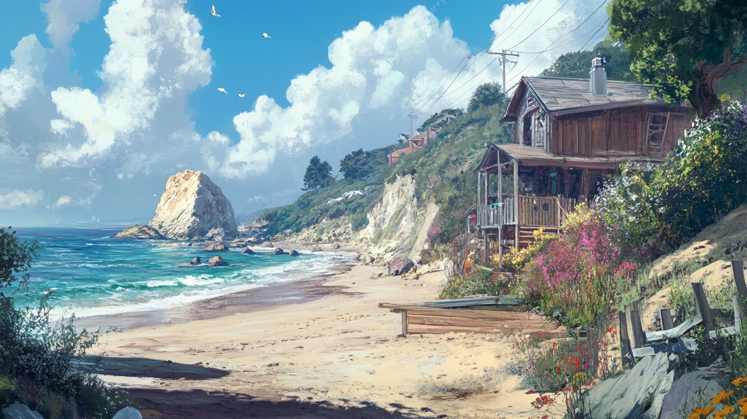 海边木屋风景图