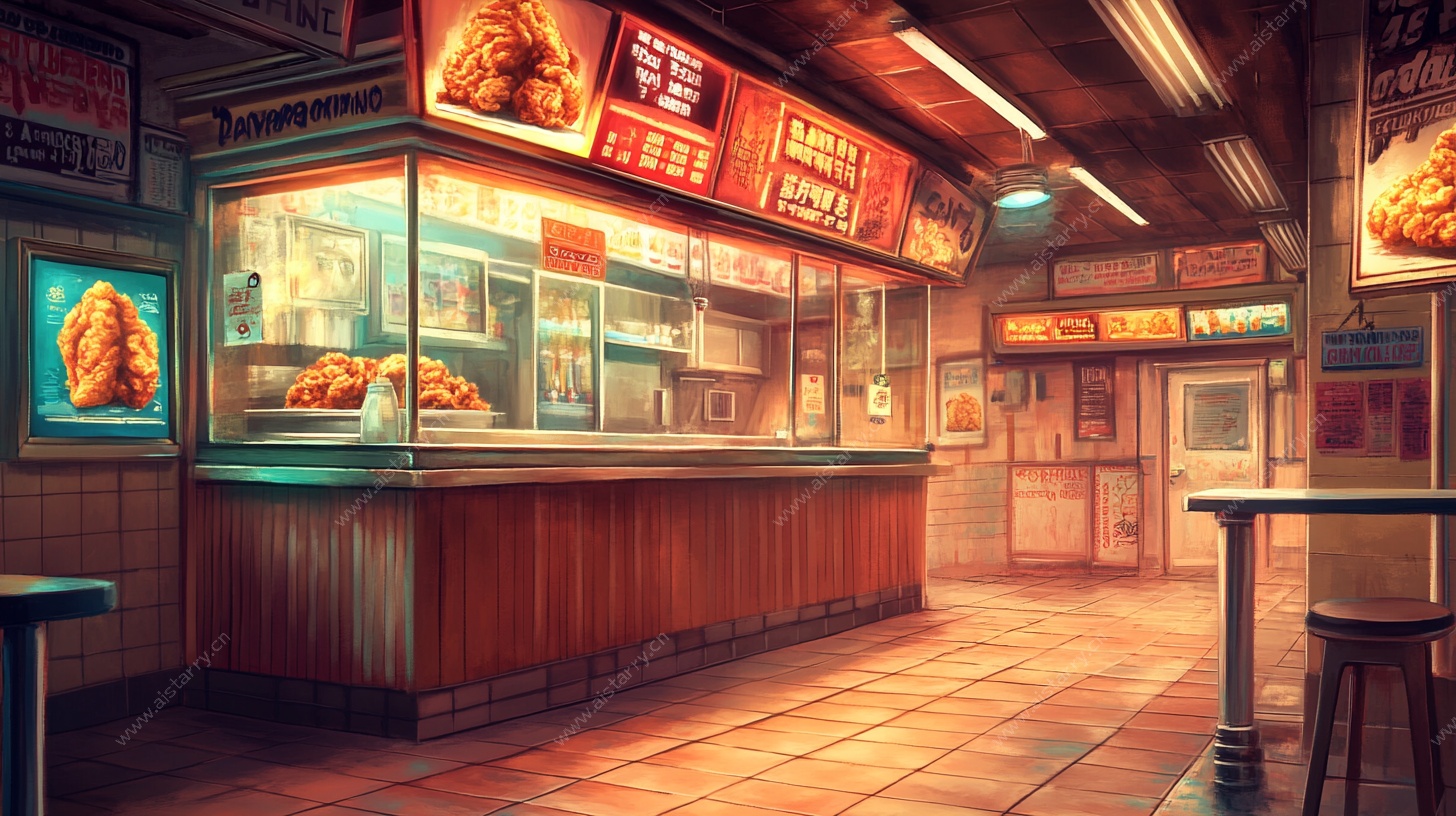 复古风格炸鸡快餐店场景
