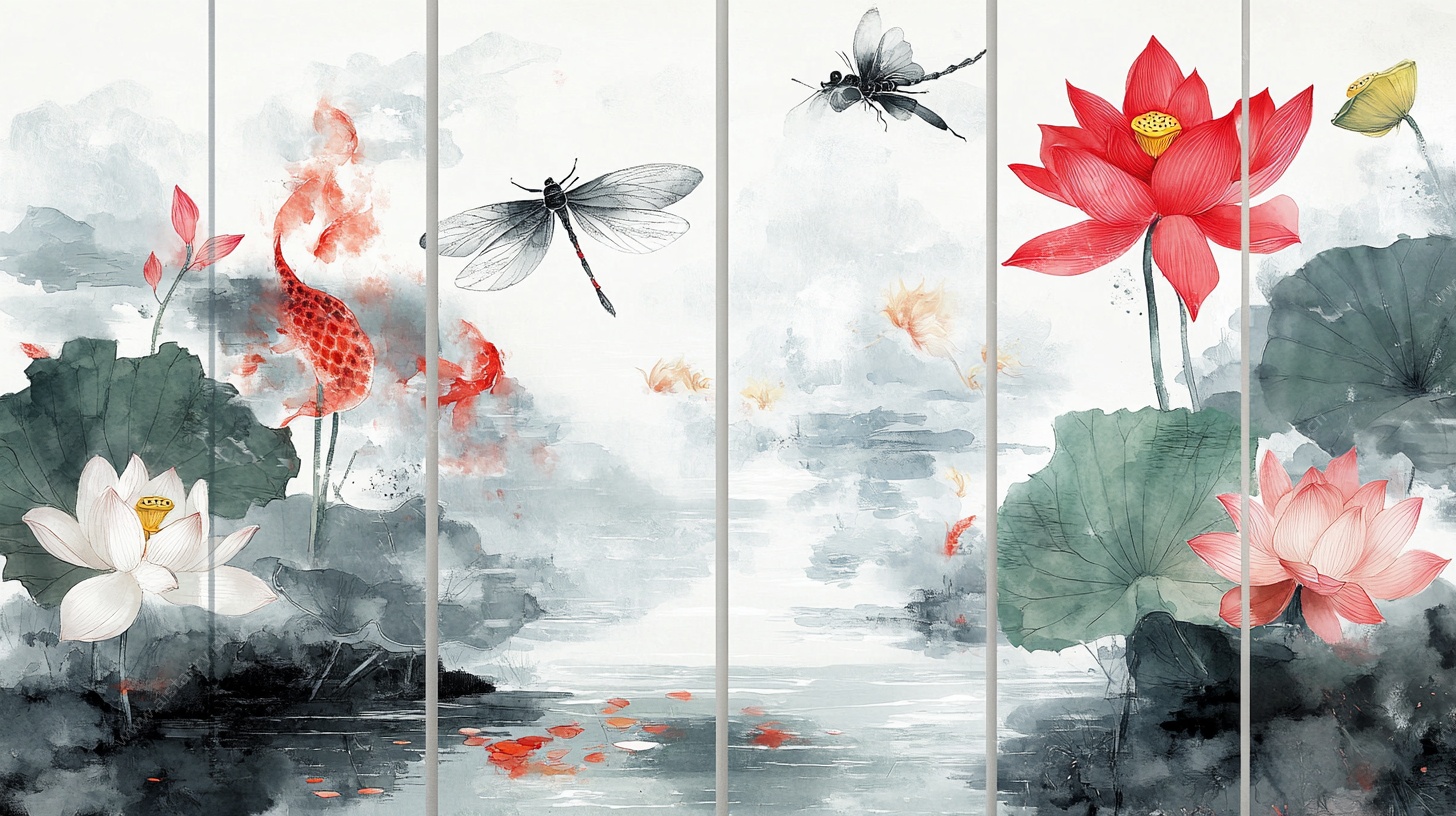 水墨荷花锦鲤图