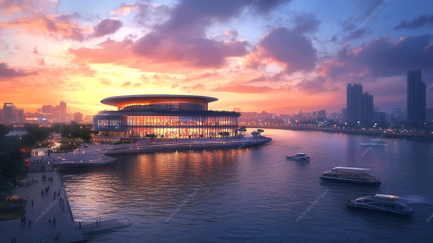 河畔剧院日落美景