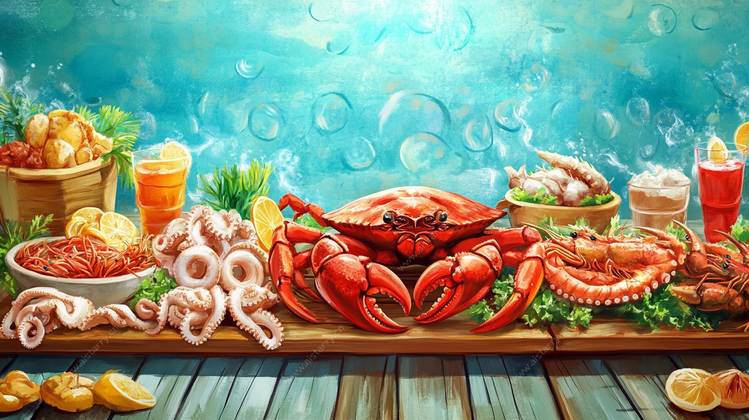 丰盛海鲜大餐插画