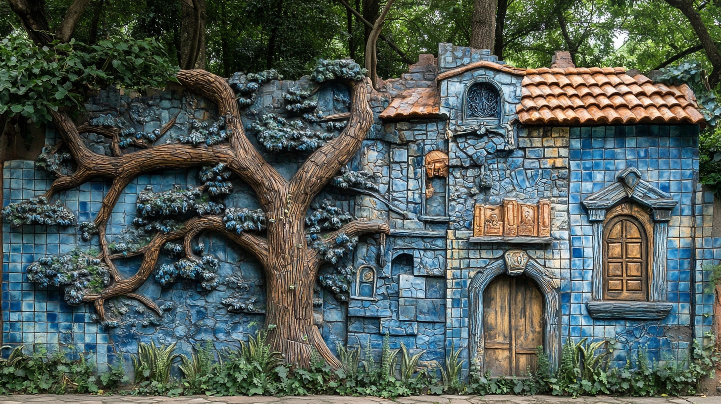 蓝色童话风墙面艺术景观