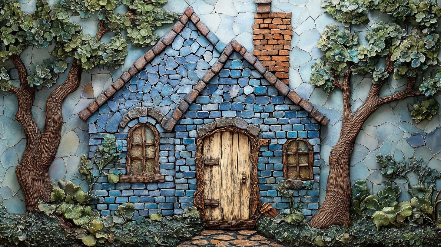 童话风蓝砖小屋插画