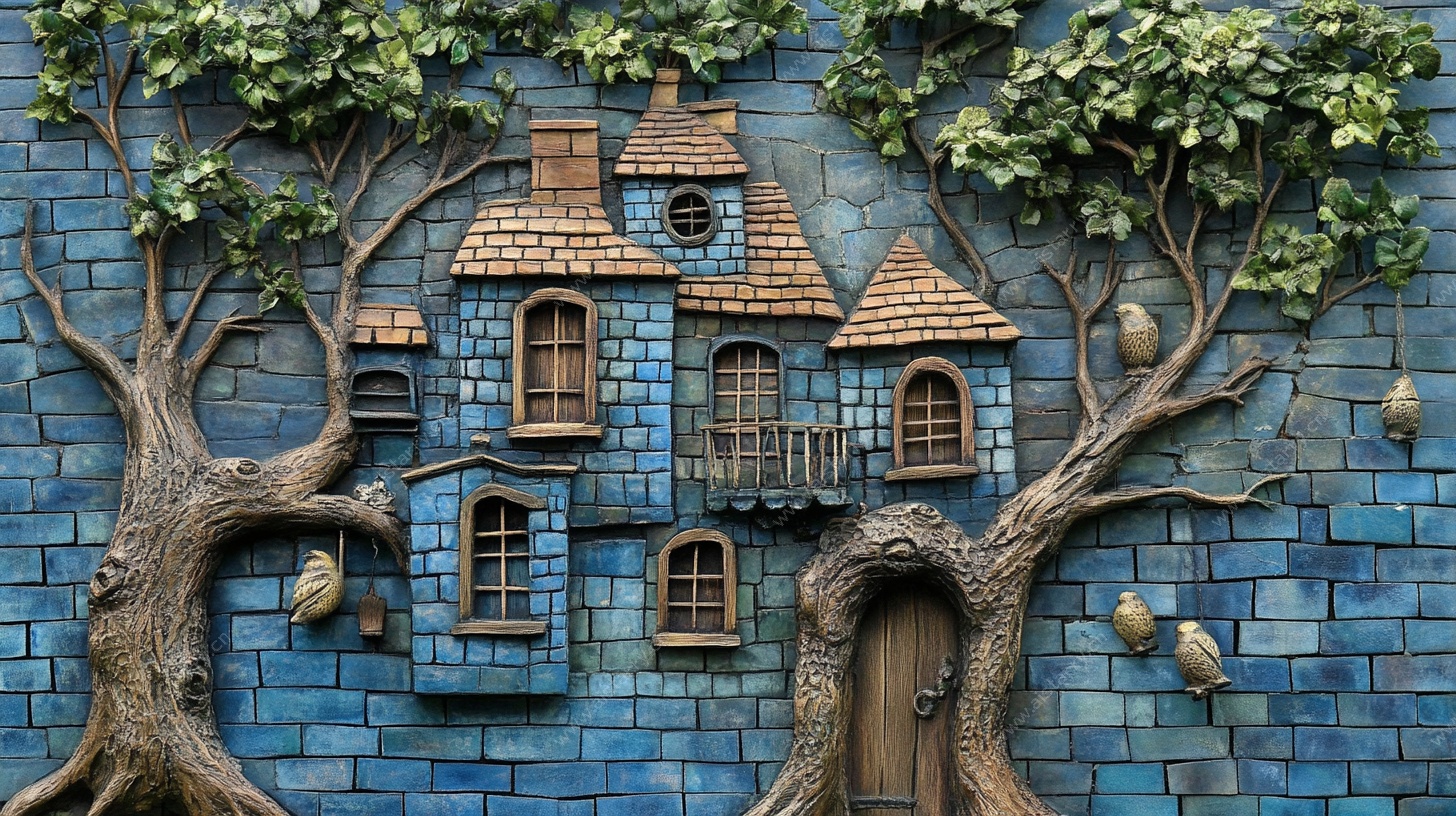 梦幻立体砖墙上的童话小屋