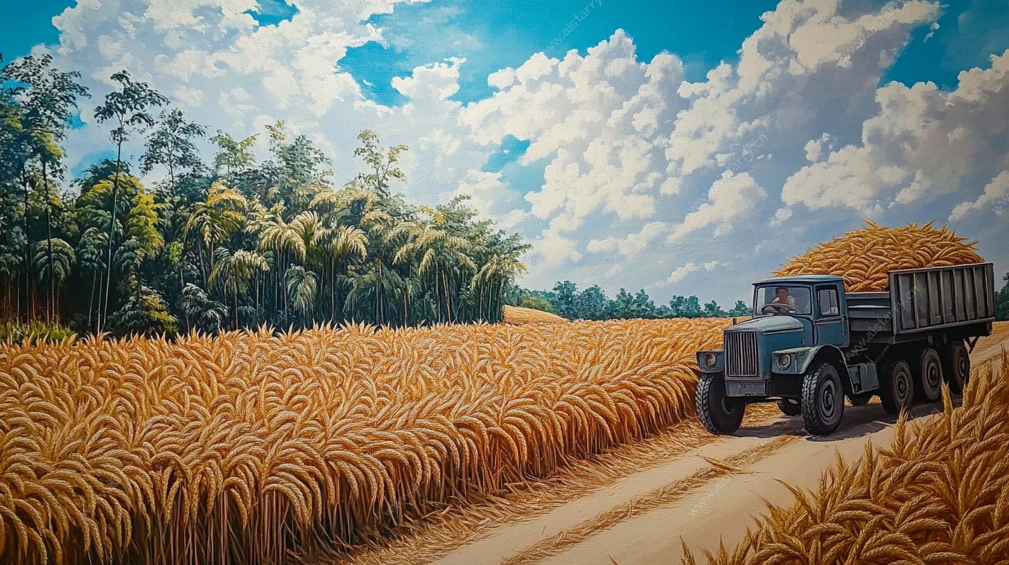 田野间的丰收运输景象
