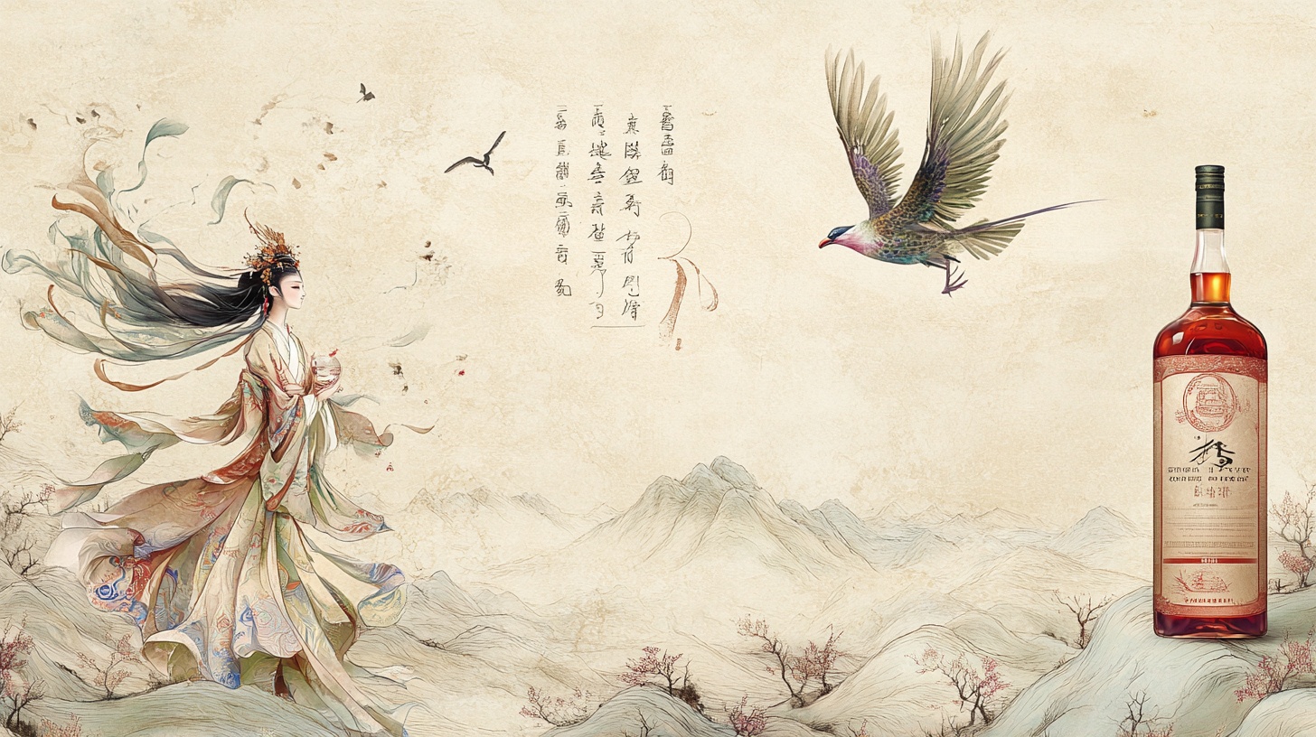 古风佳人伴酒飞鸟图景