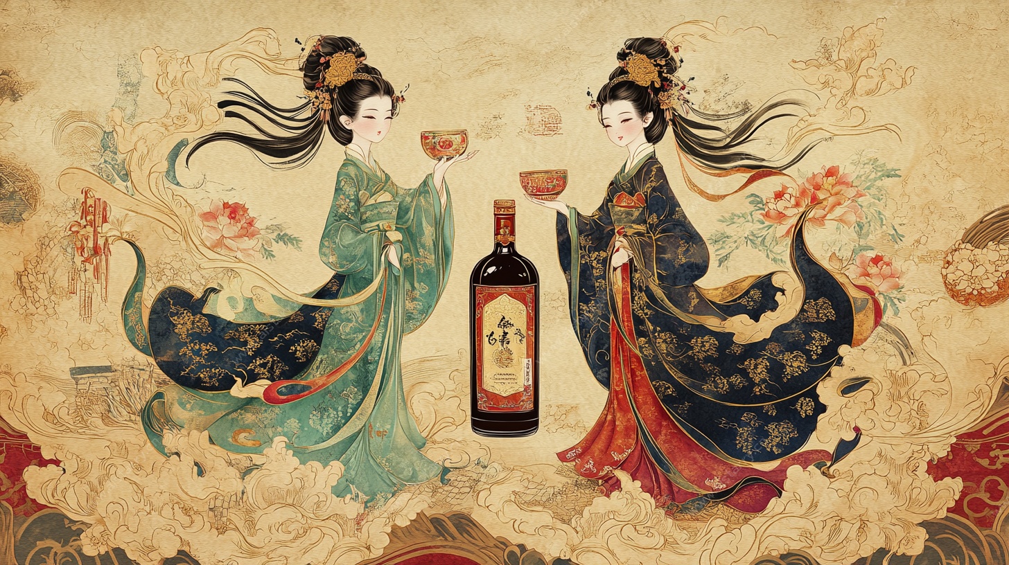 古风双姝品酒图