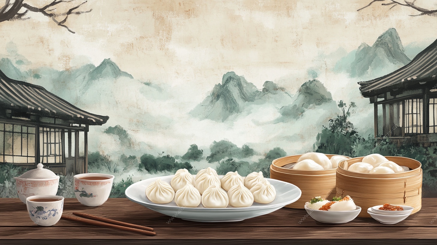 中式茶点山水间