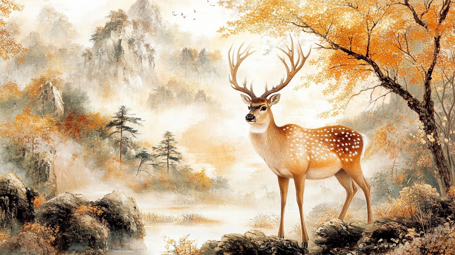 秋景中的梅花鹿