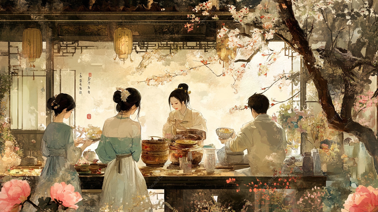 古风女子庭院雅聚场景