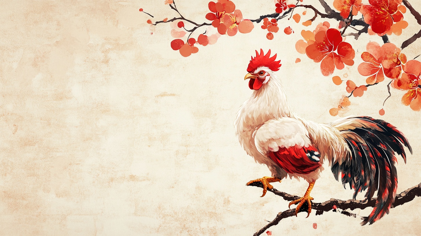 红梅枝头立雄鸡