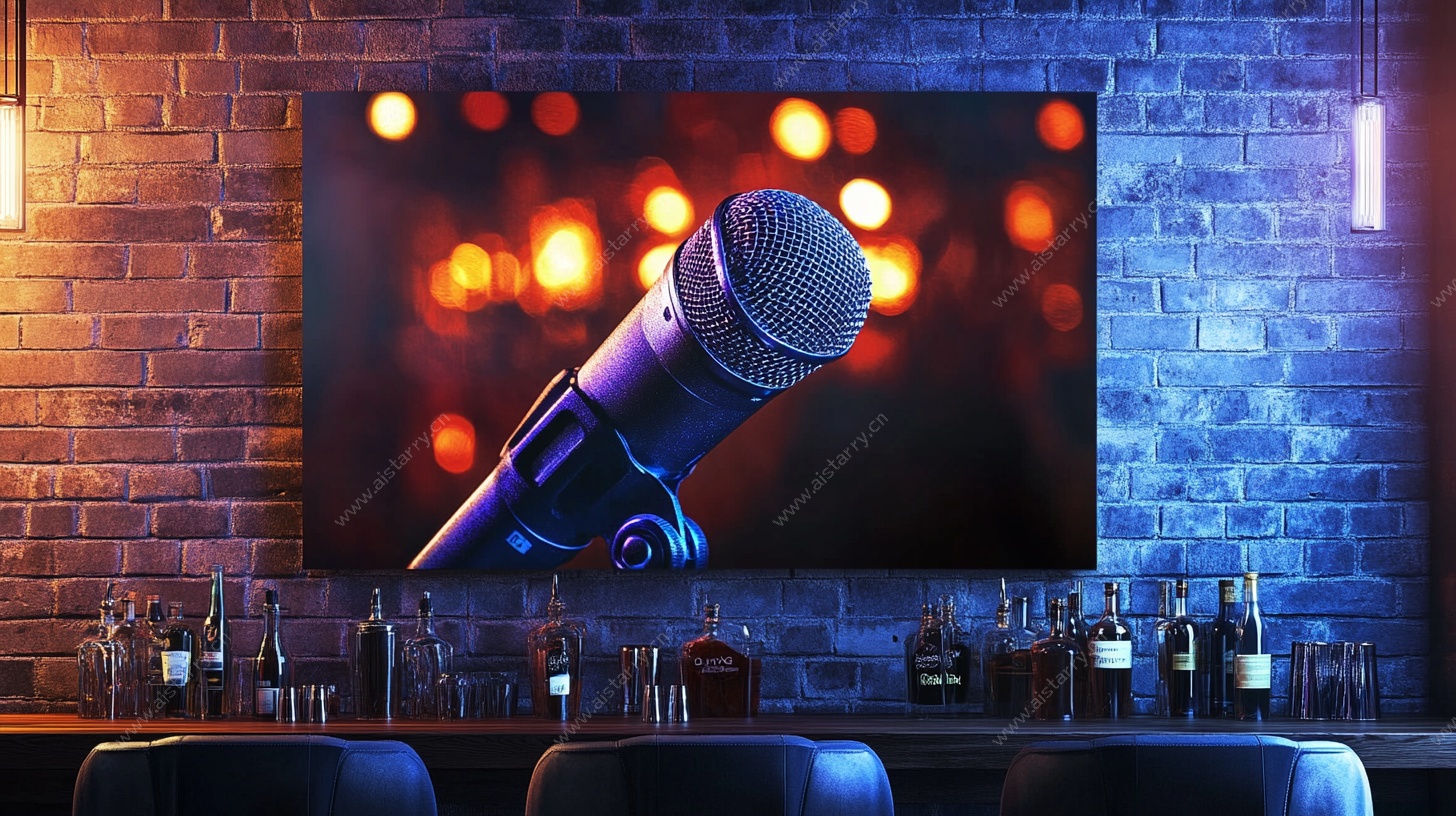 酒吧电视上的麦克风画面