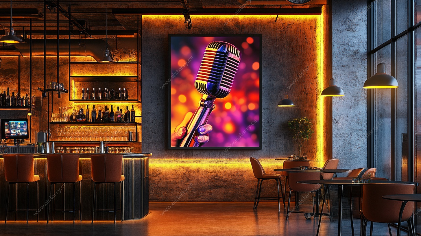 酒吧内的复古麦克风装饰画