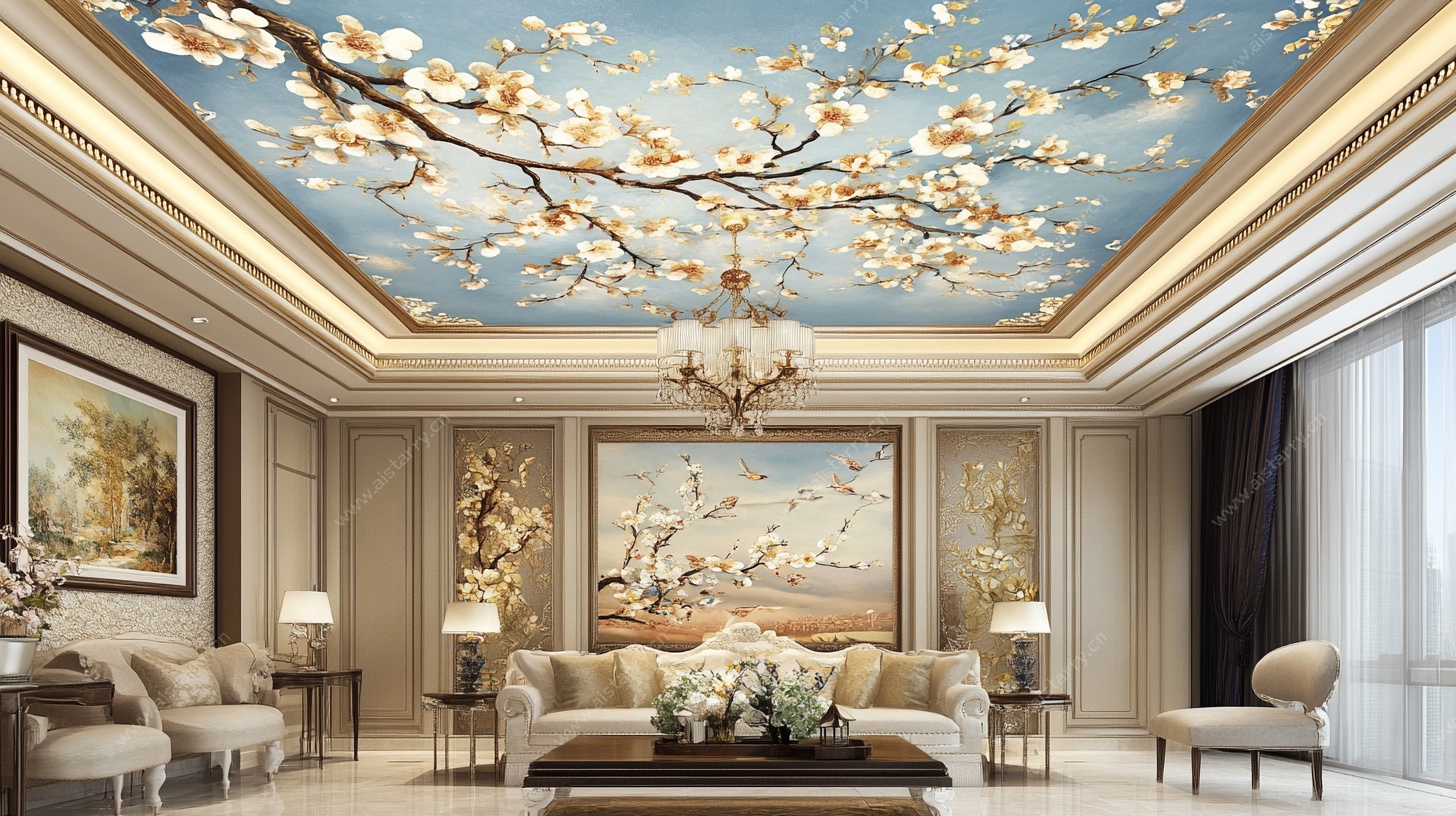 奢华客厅的唯美天花板壁画