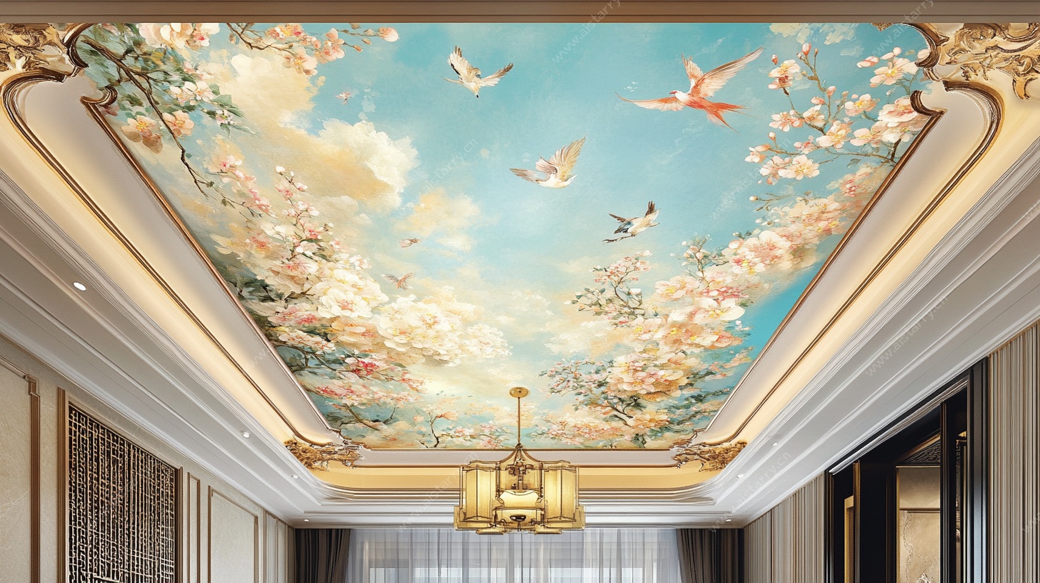 欧式花鸟天花板壁画