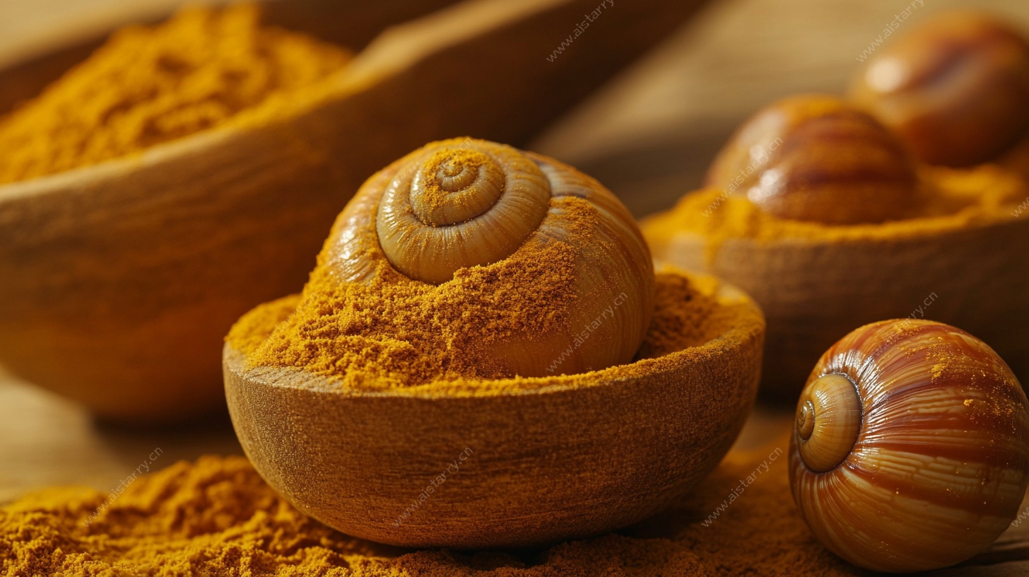 木碗中的香料与蜗牛壳