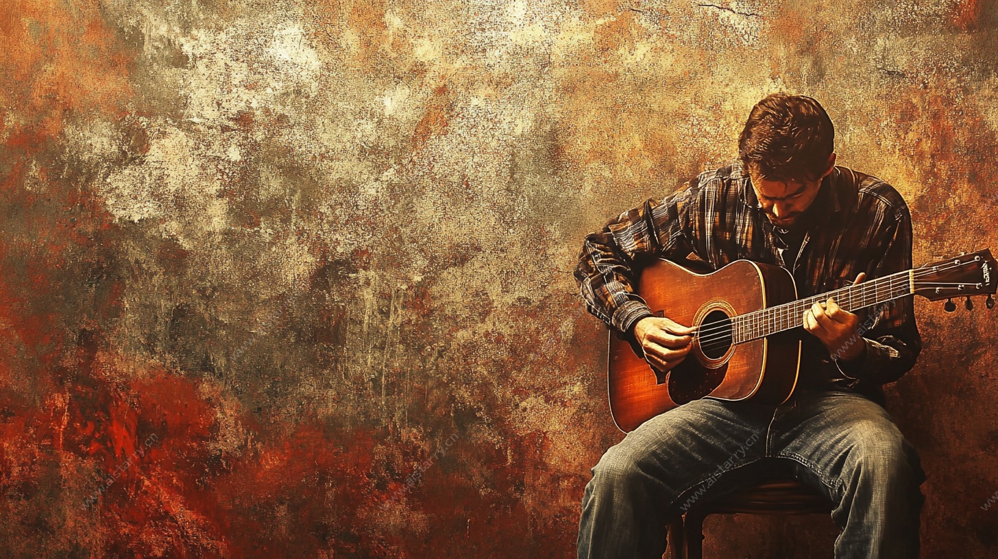 男人专注弹奏木吉他