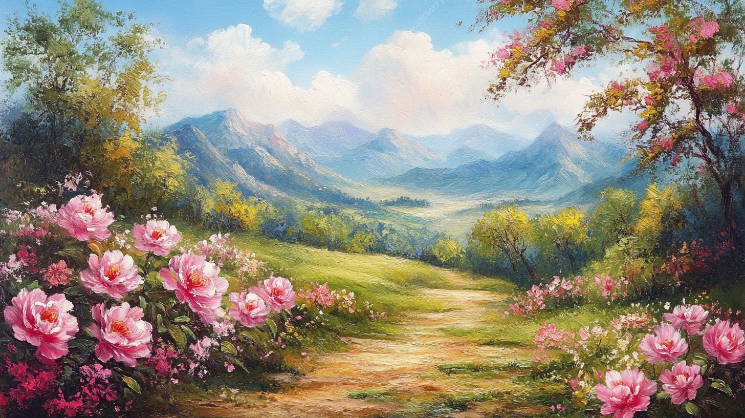 春日繁花小径田园美景