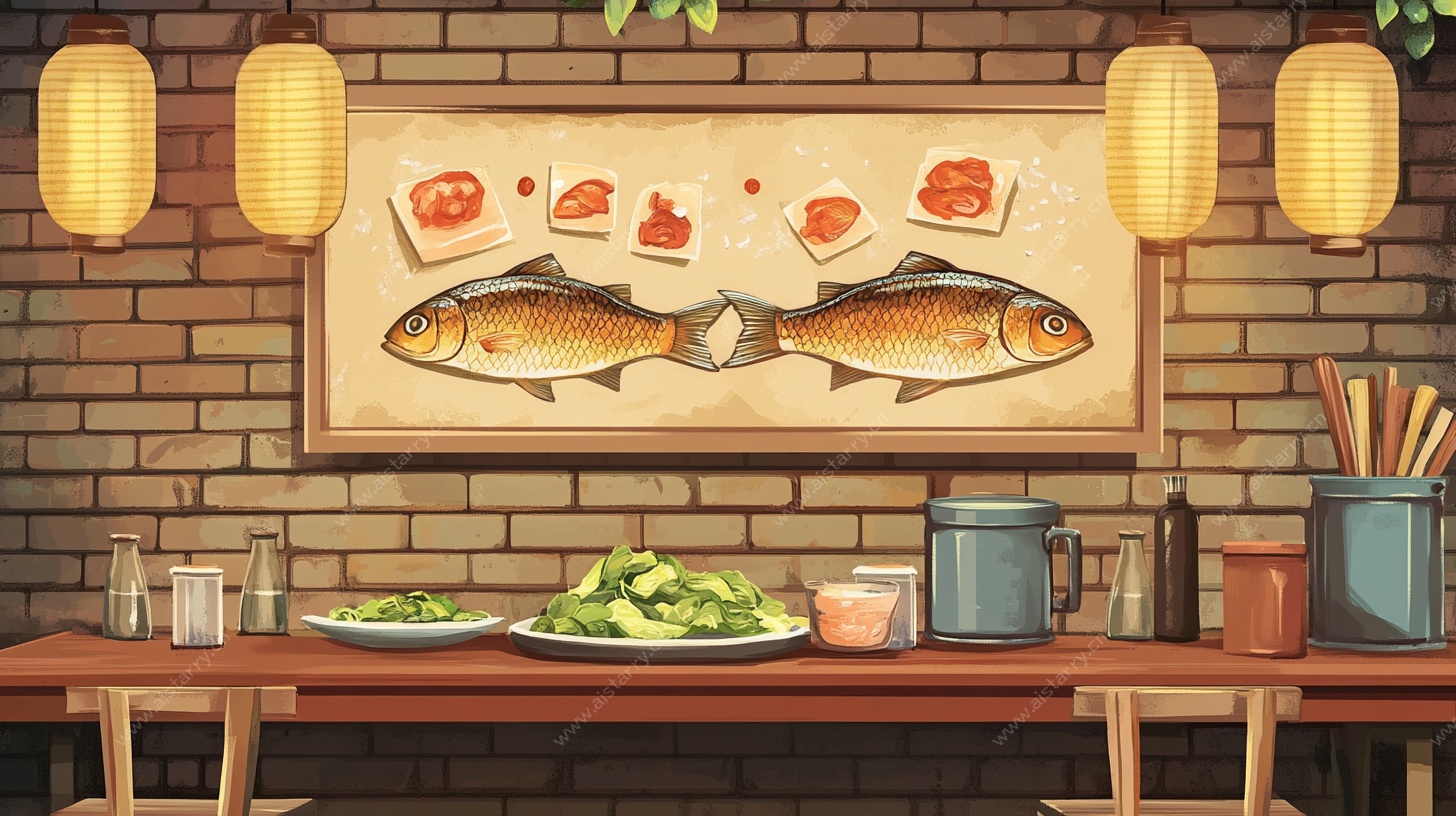 日式餐厅美食场景插画