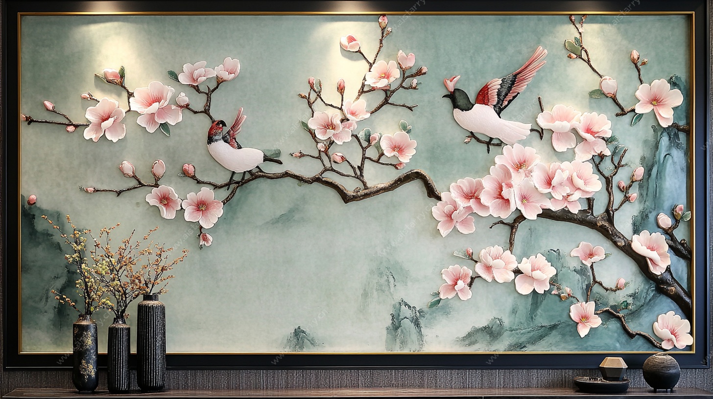 中式花鸟壁画 雅致新中式风