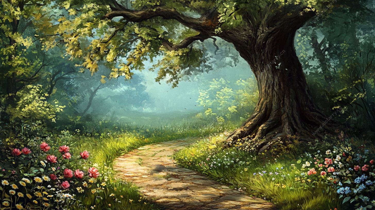 梦幻森林小径与繁花古树