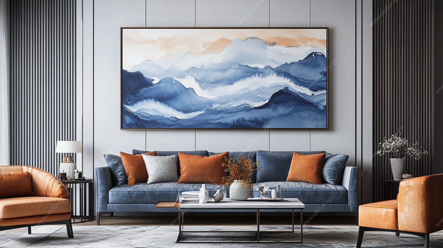 现代客厅的山水挂画装饰