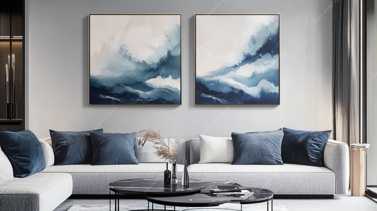 蓝调海浪挂画装饰客厅