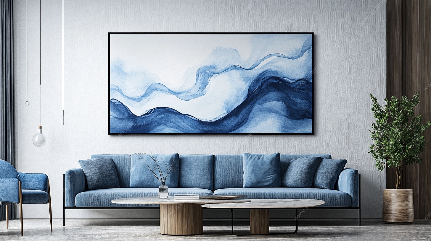 蓝调抽象风客厅装饰画