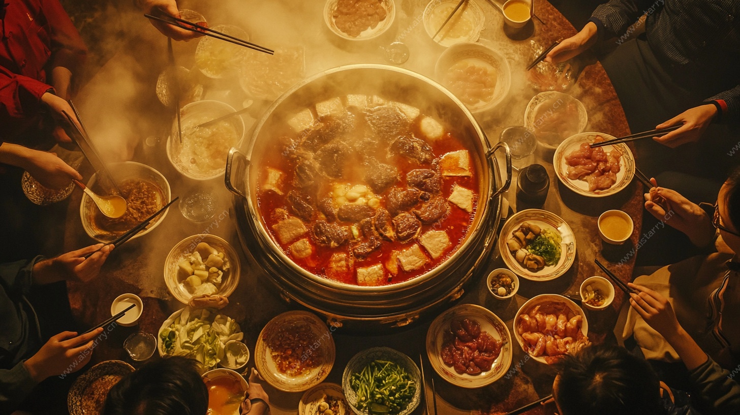 热闹火锅聚餐场景