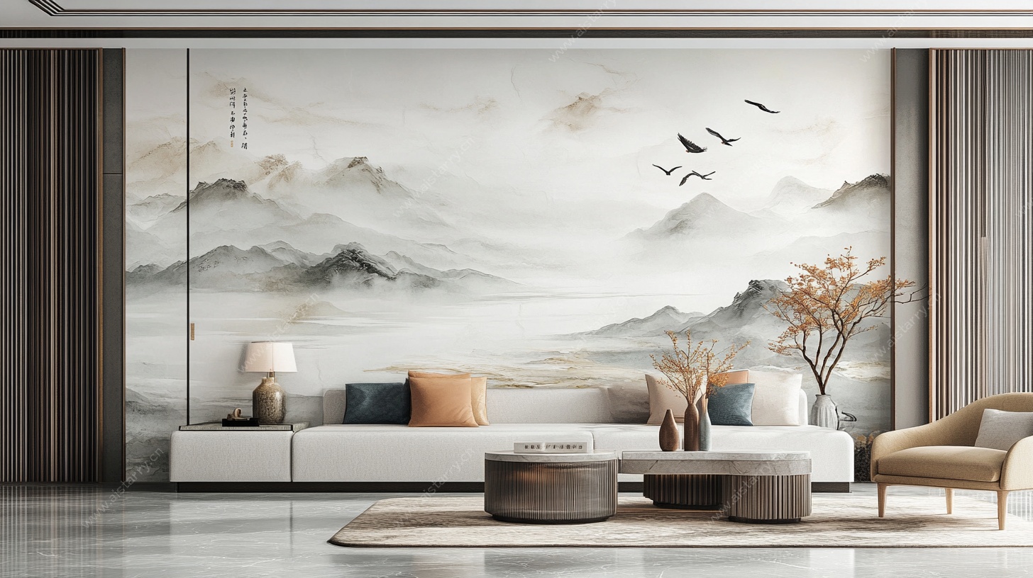 中式山水风客厅装饰背景墙