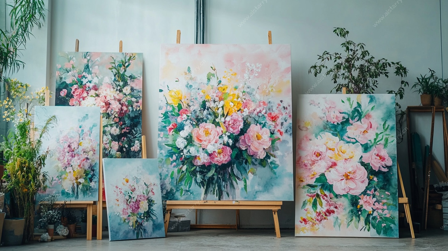 多彩花卉油画作品展示