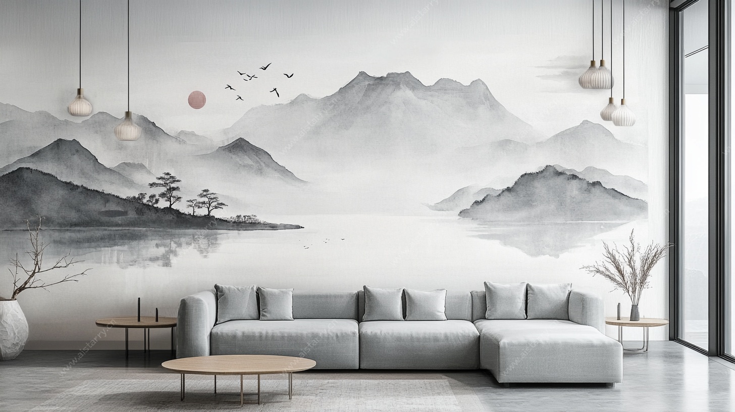 中式山水风客厅墙面装饰