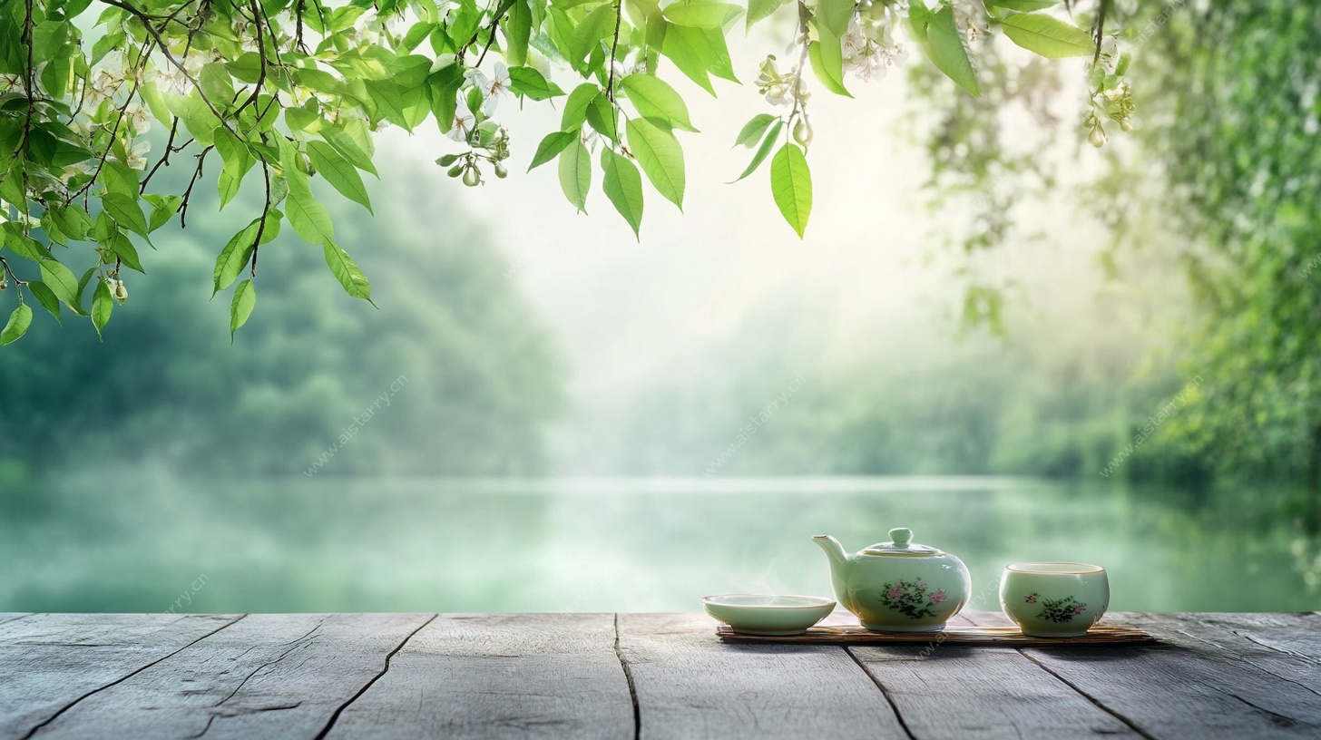 湖畔茶景 自然闲适氛围