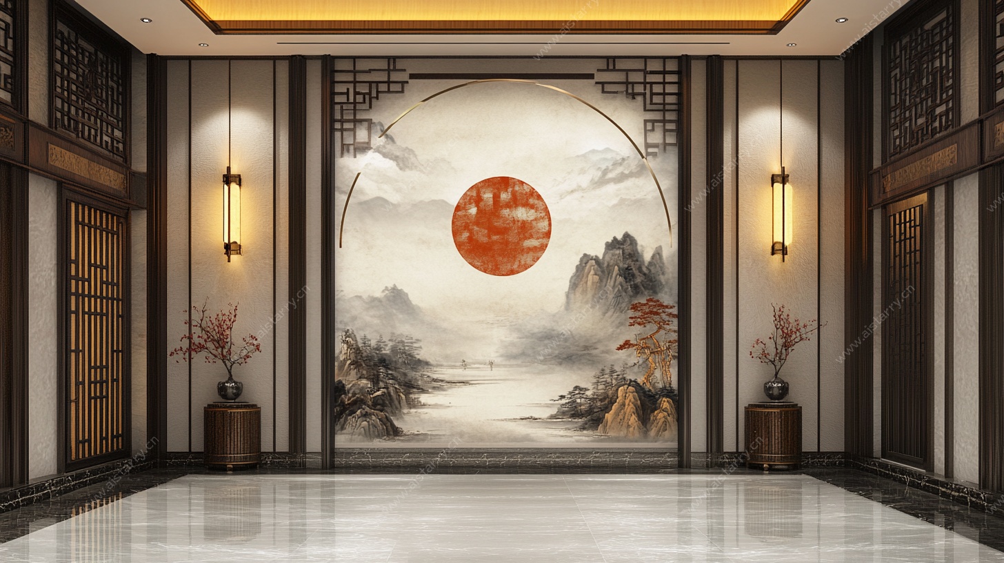 中式玄关景 雅致山水图