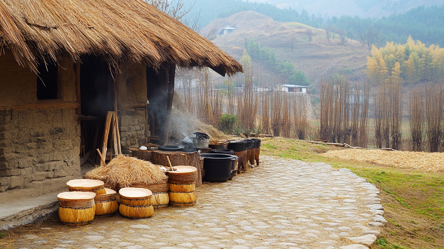 乡村小屋旁的炊事物语