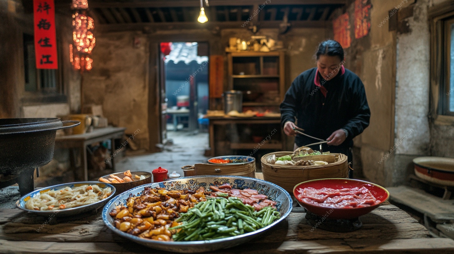 乡村大厨烹制丰盛农家菜